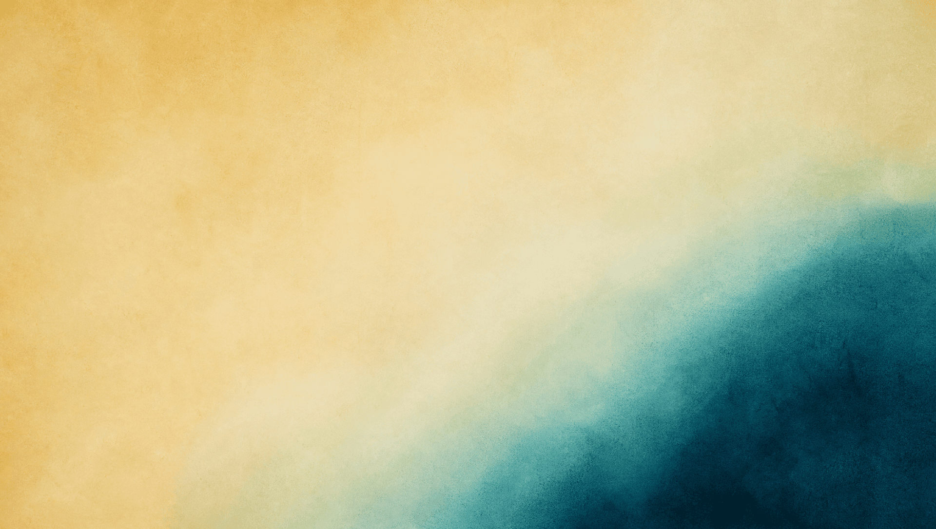Abstract soft-focus colour field: a vast, almost empty expanse of warm sand and honey light drifting into one dense concentrated mass of petrol teal and deep blue in the lower right, with a pale seam where the two washes meet